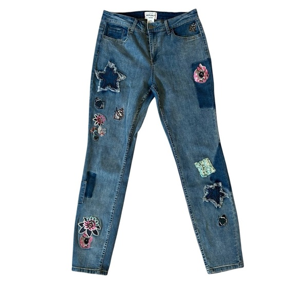 FOR THE REPUBLIC DENIM Embroidered Patchwork Blue Jeans Size 8/28 - Picture 1 of 10